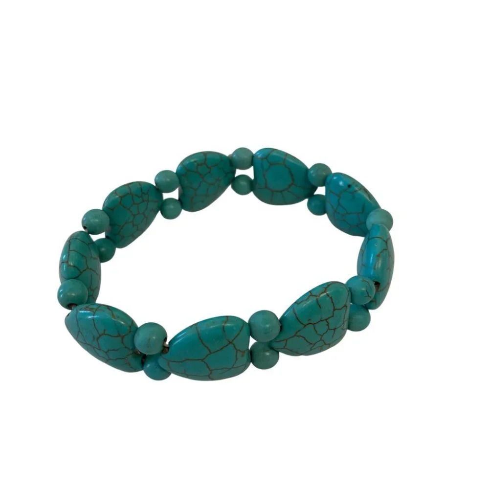 Turquoise Heart Beaded Stretch Bracelet
